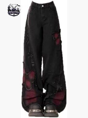 Y2K Butterfly Cargo Jeans, Baggy Fit, Polyester Blend, Festival Wear